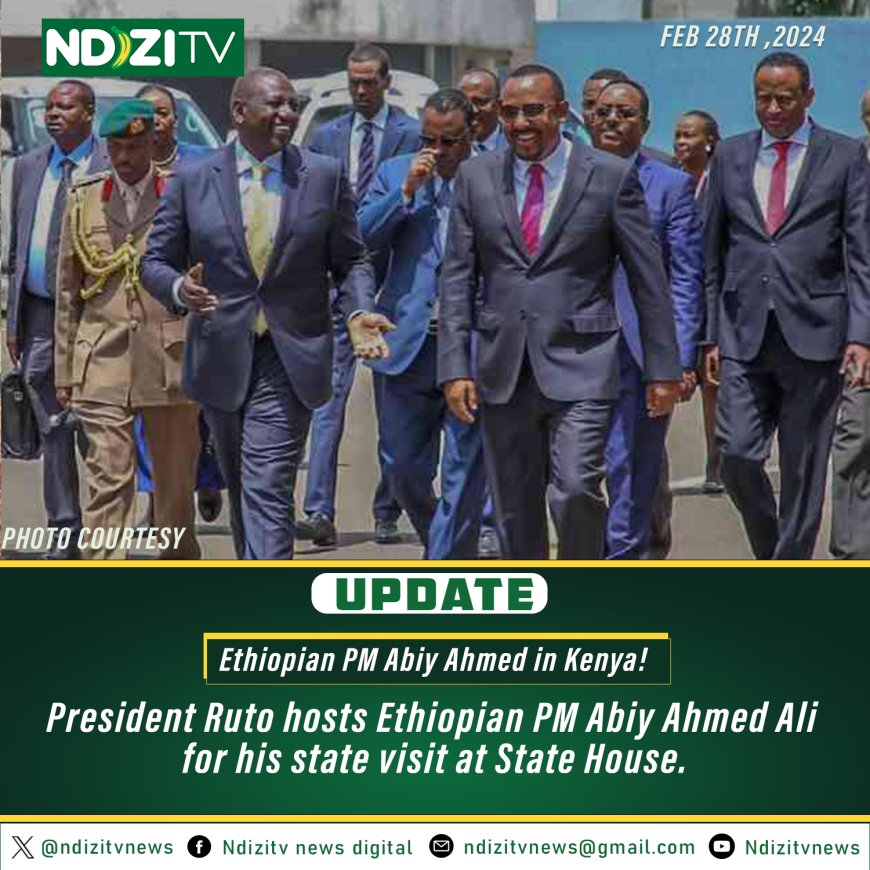 President Ruto hosts Ethiopian PM Abiy Ahmed Ali  for his state visit at State House.